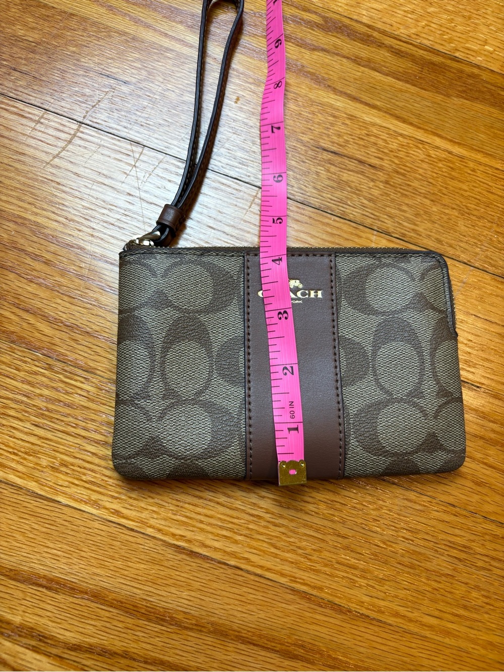 Coach Brown Signature Wristlet with Leather Stripe - Picture 7 of 7